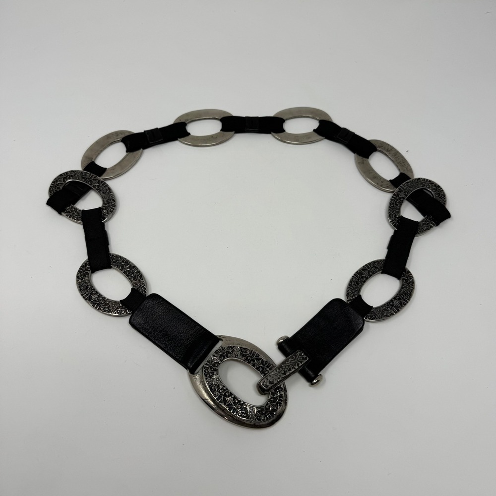 Vintage Y2K Sandy Duftler Silver/Black Designed Chain Belt Women's Large